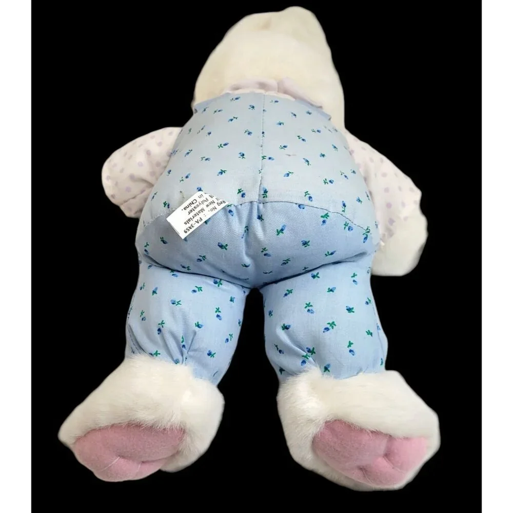 Bunny Rabbit Print Overalls Shirt Plush Stuffed 15" Wired Ears Easter Spring - Picture 6 of 8